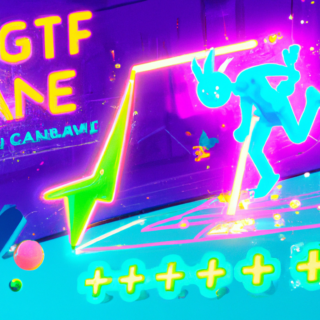 Gallery tile: neon platformer with scoreboard overlay